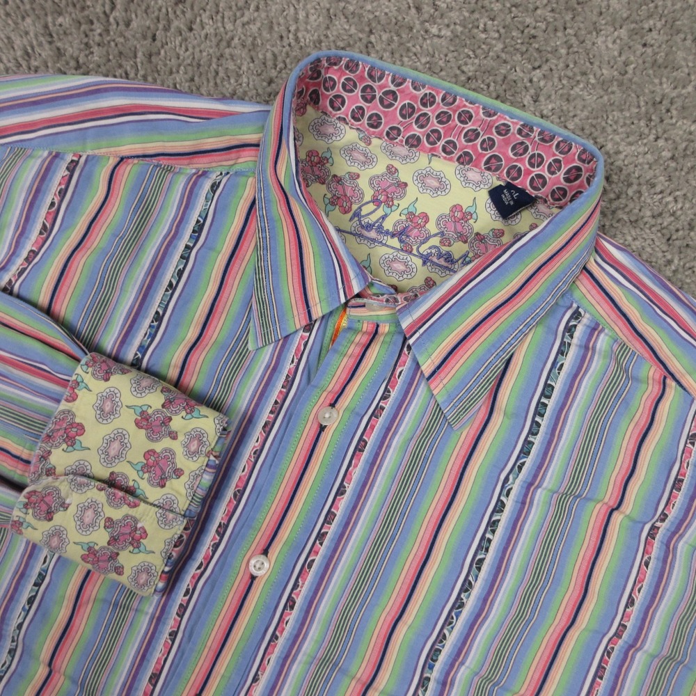 Robert Graham‎ Shirt Mens XL Colorful Striped Textured Flip Cuff Party Button Up